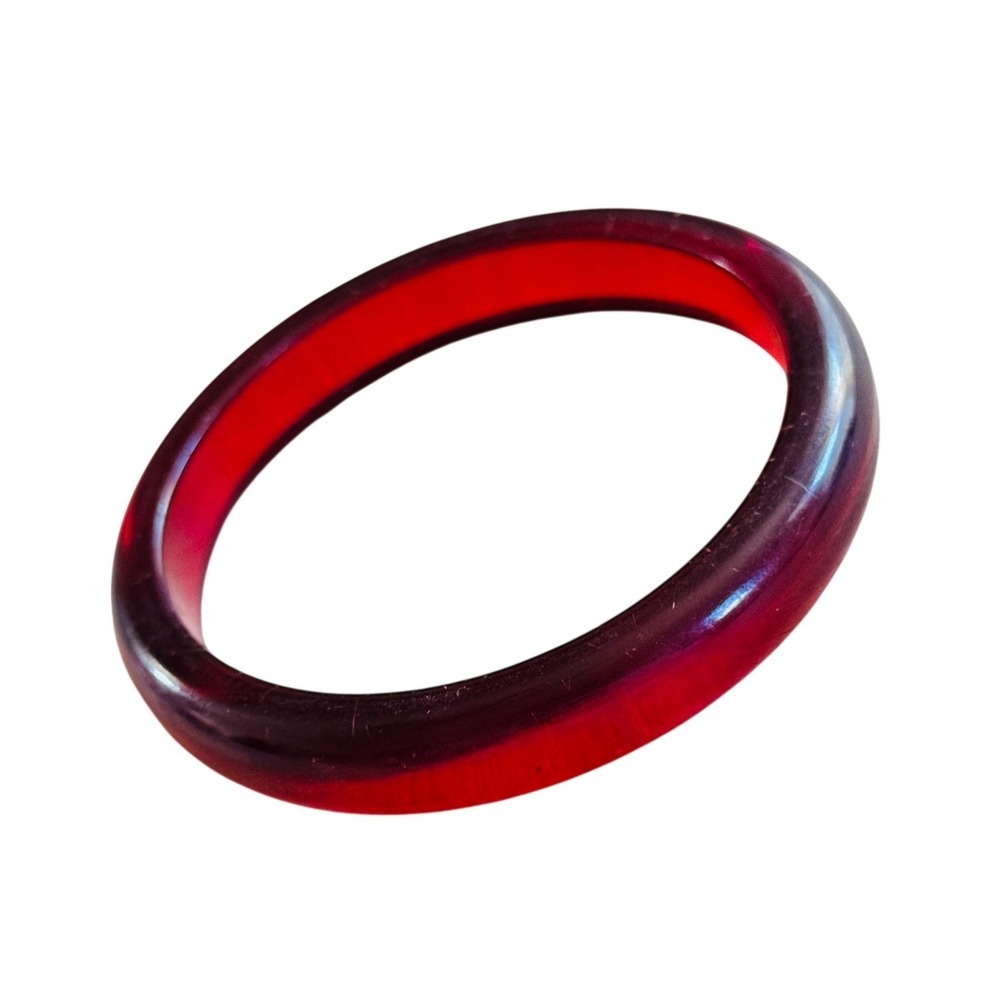 Vtg Estate Red Cherry Amber Juice Bakelite Bangle Bracelet Tested Art Deco 22g